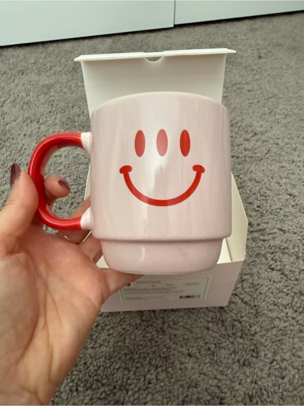 Glossier Pink three eyed Smiley mug